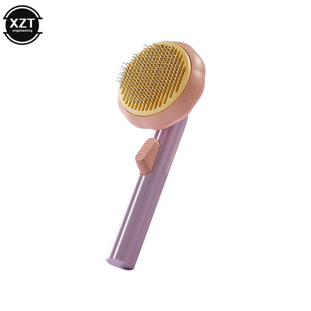 Pumpkin Cat Grooming Brush and Comb for Effective Shedding and Tangle Removal with Self-Cleaning Feature