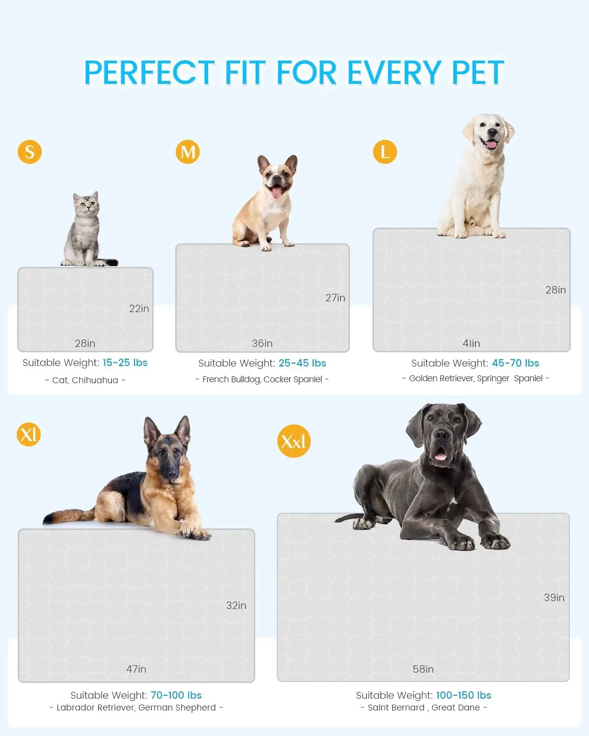 Extra Large Cooling Dog Mat 47"X32" for Large Dogs & Cats – Self Cooling, Breathable & Washable Summer Pet Pad