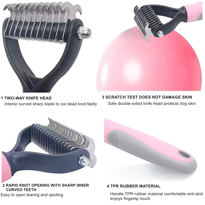 New Hair Removal Comb for Dogs Cat Detangler Fur Trimming Dematting Brush Grooming Tool for Matted Long Hair Curly Pet